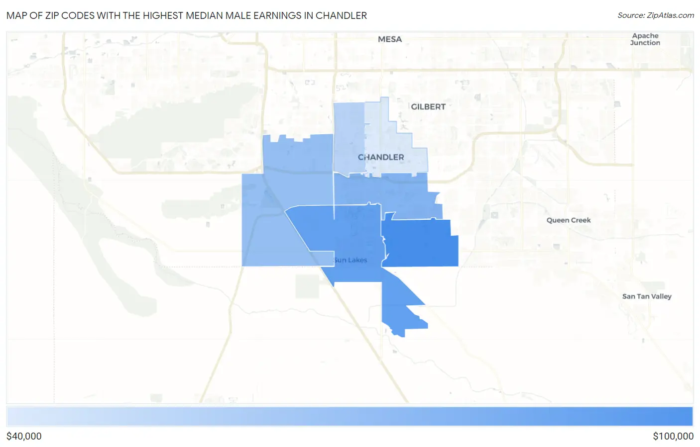 Zip Codes with the Highest Median Male Earnings in Chandler Map