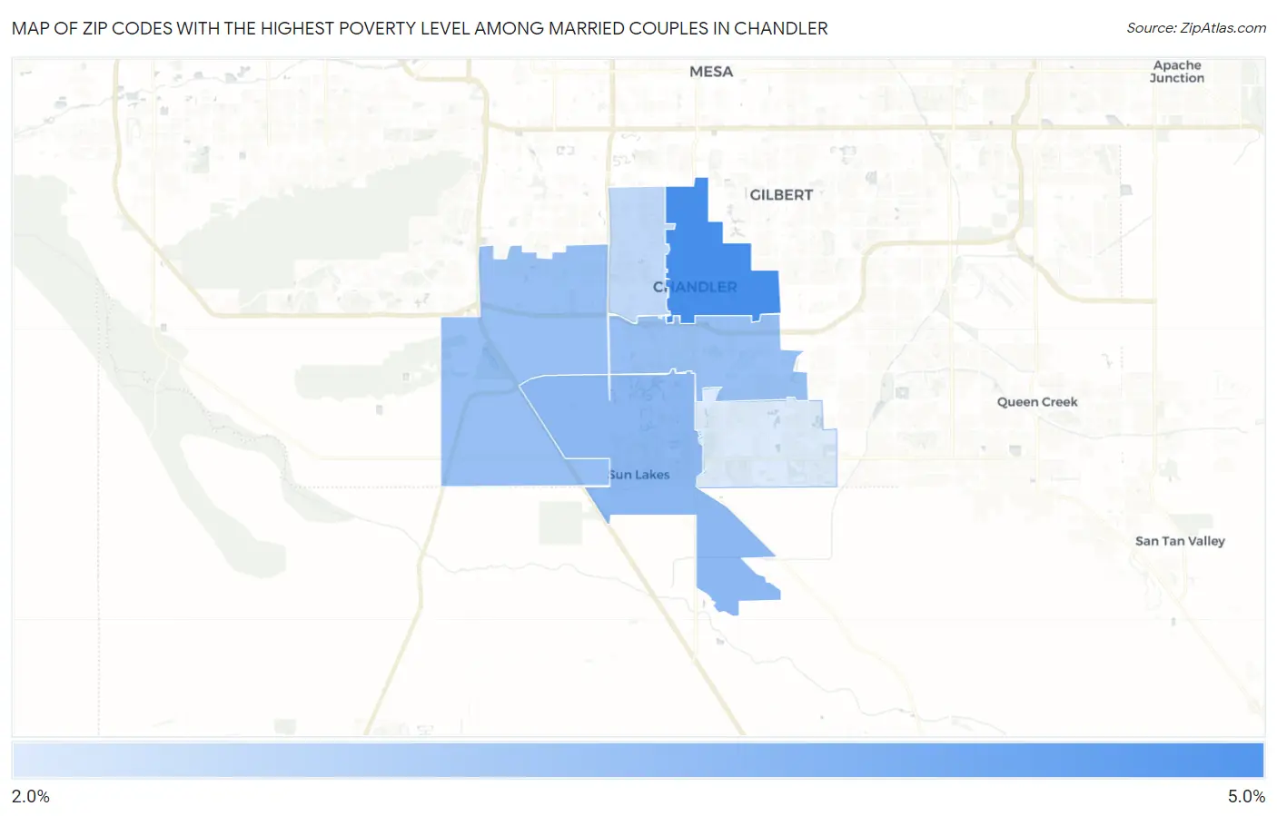 Zip Codes with the Highest Poverty Level Among Married Couples in Chandler Map