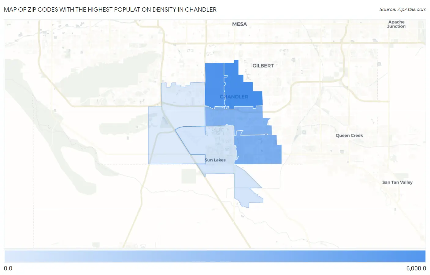 Zip Codes with the Highest Population Density in Chandler Map