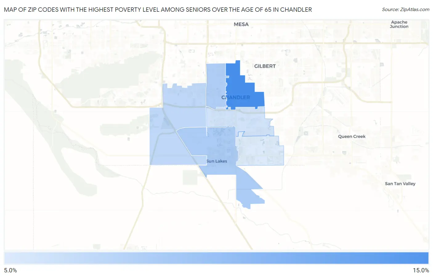 Zip Codes with the Highest Poverty Level Among Seniors Over the Age of 65 in Chandler Map