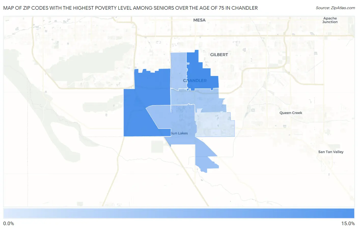Zip Codes with the Highest Poverty Level Among Seniors Over the Age of 75 in Chandler Map