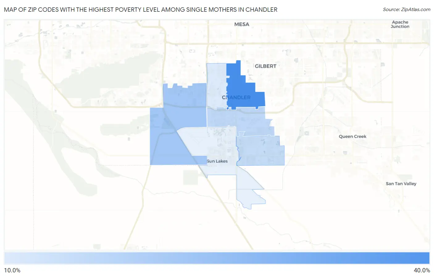 Zip Codes with the Highest Poverty Level Among Single Mothers in Chandler Map