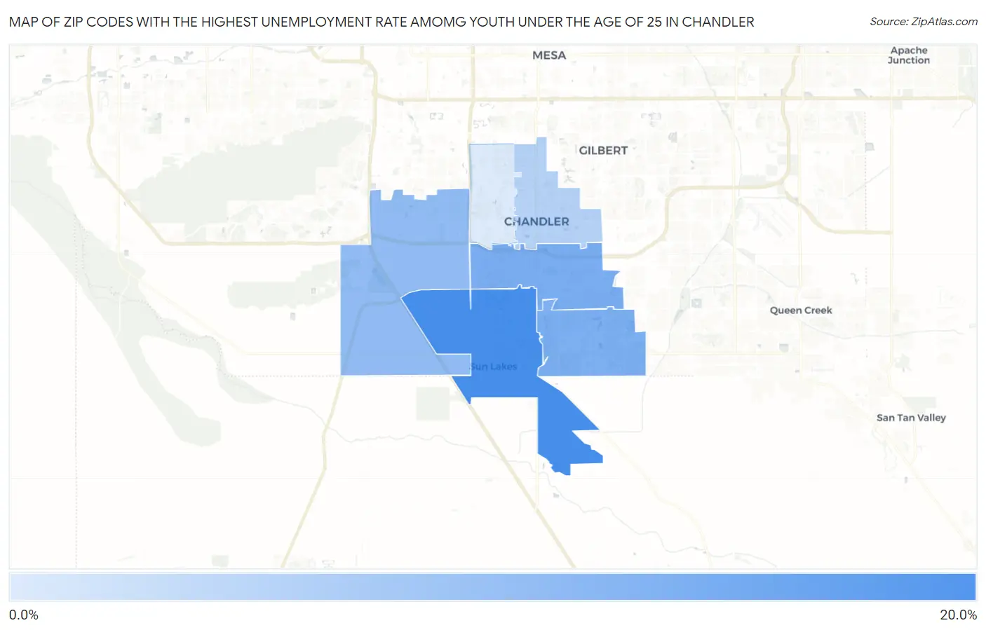Zip Codes with the Highest Unemployment Rate Amomg Youth Under the Age of 25 in Chandler Map