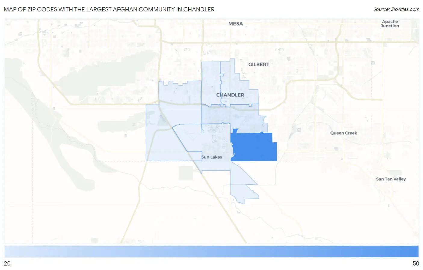 Zip Codes with the Largest Afghan Community in Chandler Map