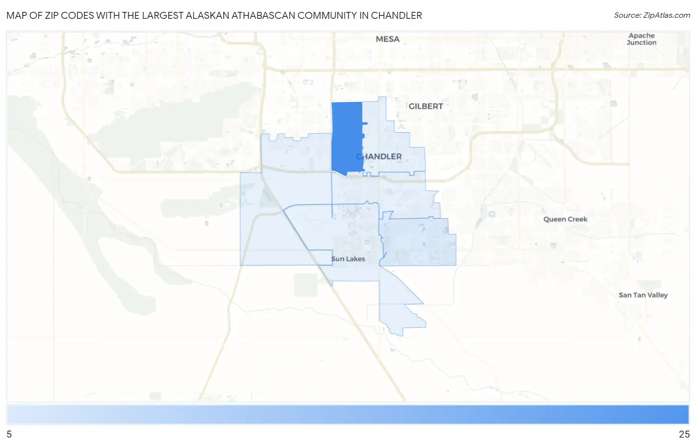 Zip Codes with the Largest Alaskan Athabascan Community in Chandler Map