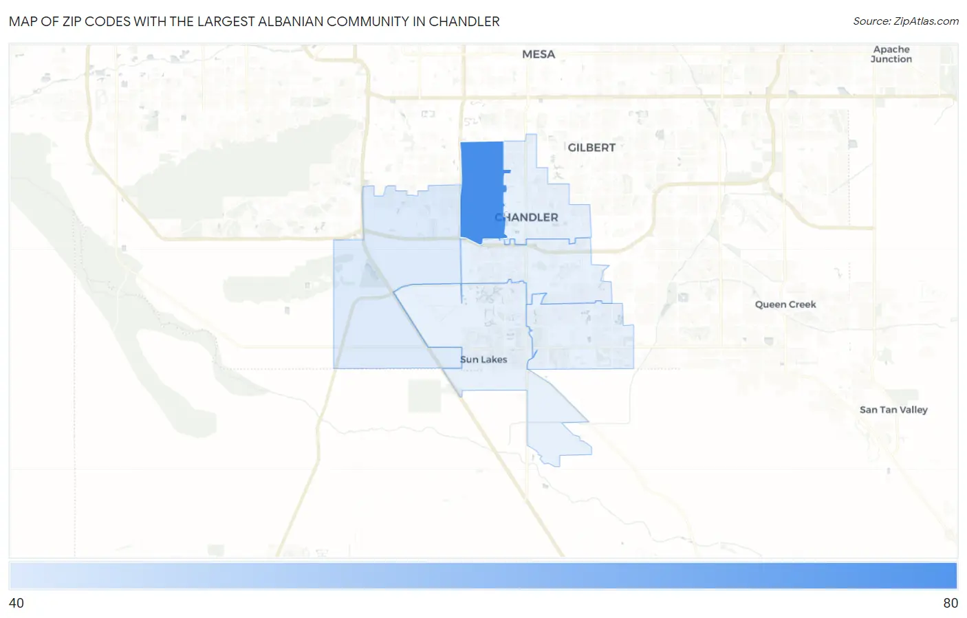 Zip Codes with the Largest Albanian Community in Chandler Map