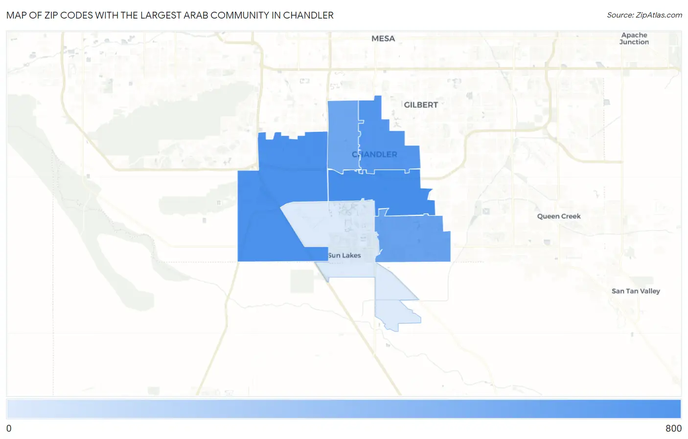 Zip Codes with the Largest Arab Community in Chandler Map