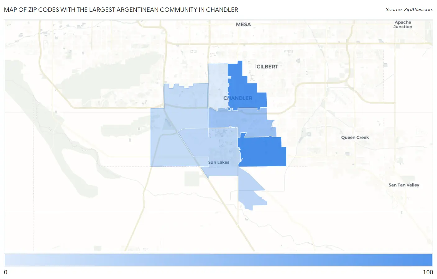 Zip Codes with the Largest Argentinean Community in Chandler Map