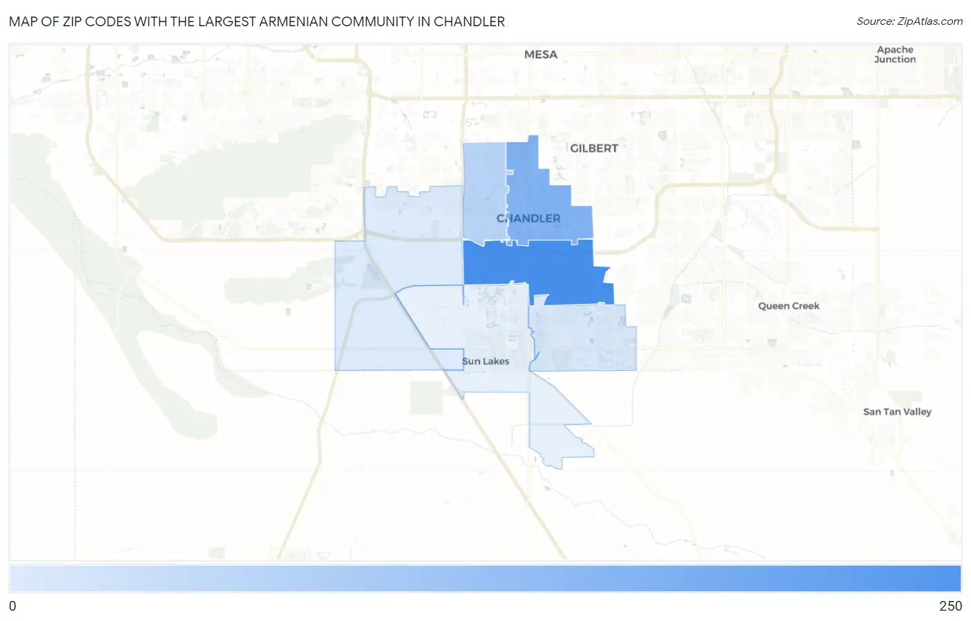 Zip Codes with the Largest Armenian Community in Chandler Map