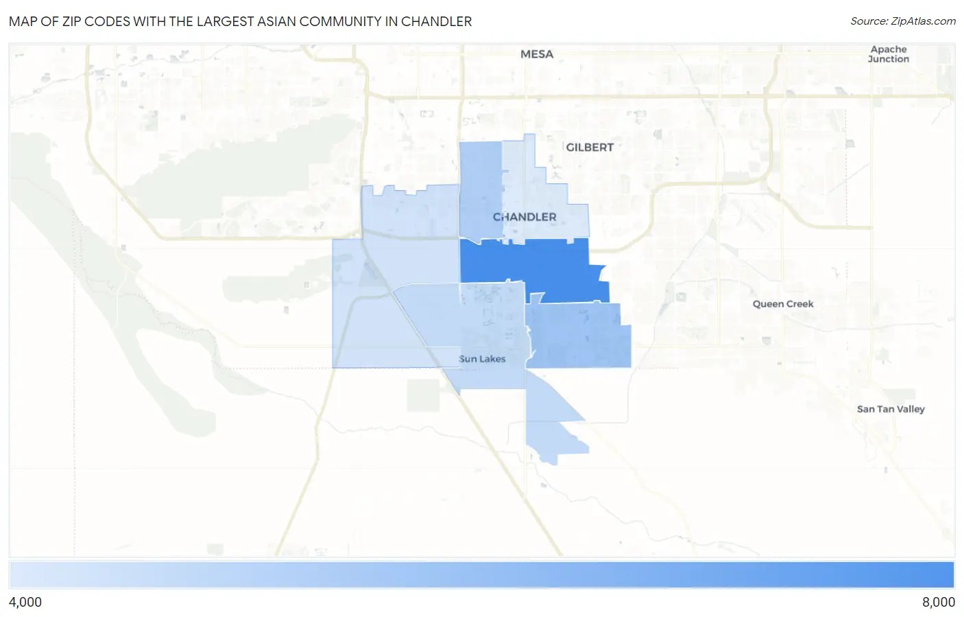 Zip Codes with the Largest Asian Community in Chandler Map