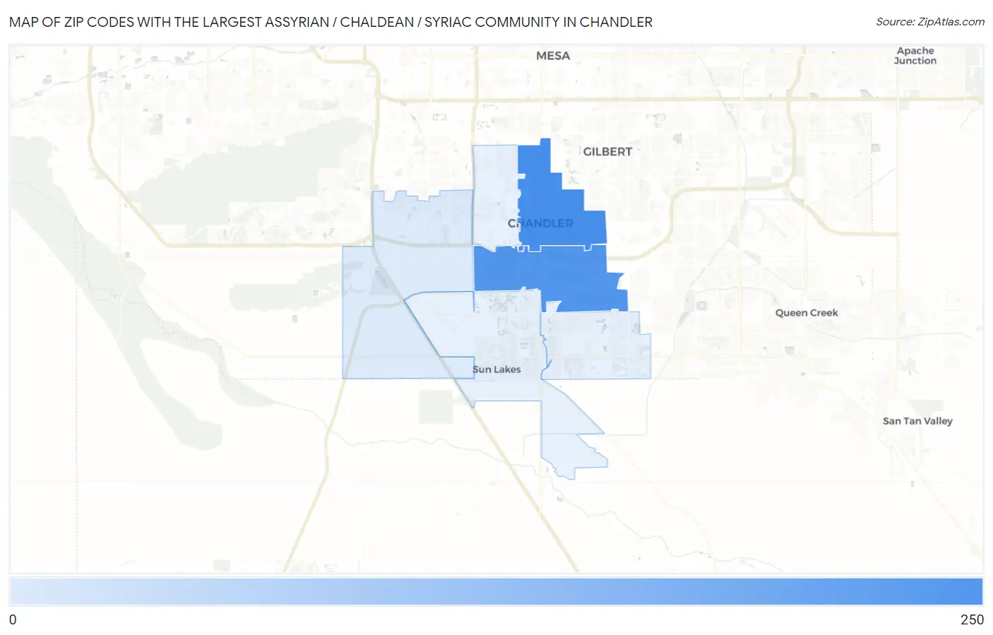 Zip Codes with the Largest Assyrian / Chaldean / Syriac Community in Chandler Map