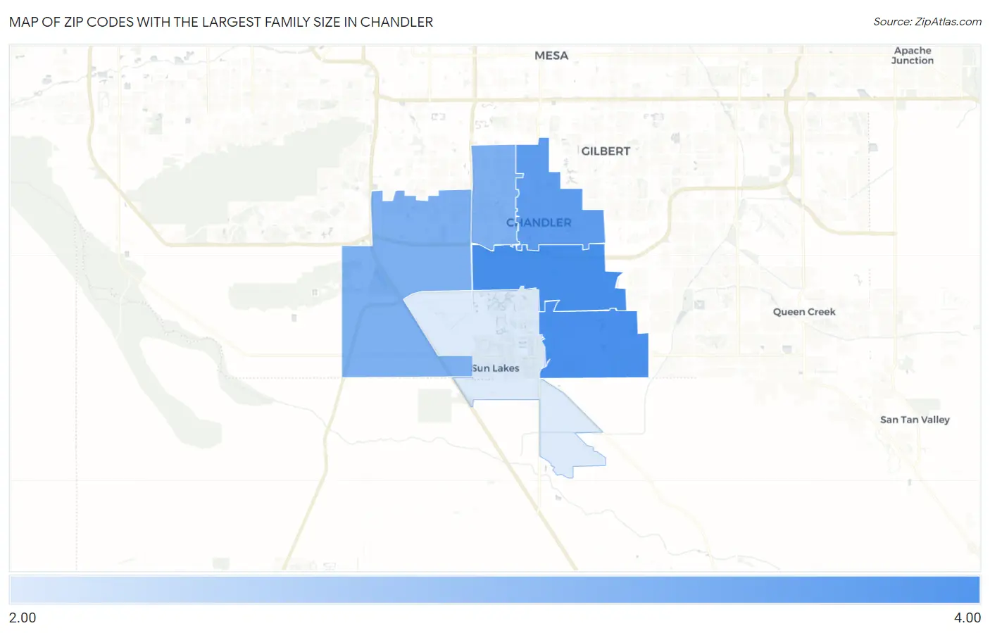 Zip Codes with the Largest Family Size in Chandler Map