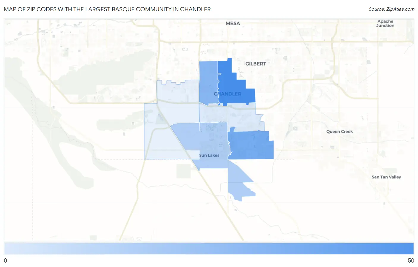 Zip Codes with the Largest Basque Community in Chandler Map