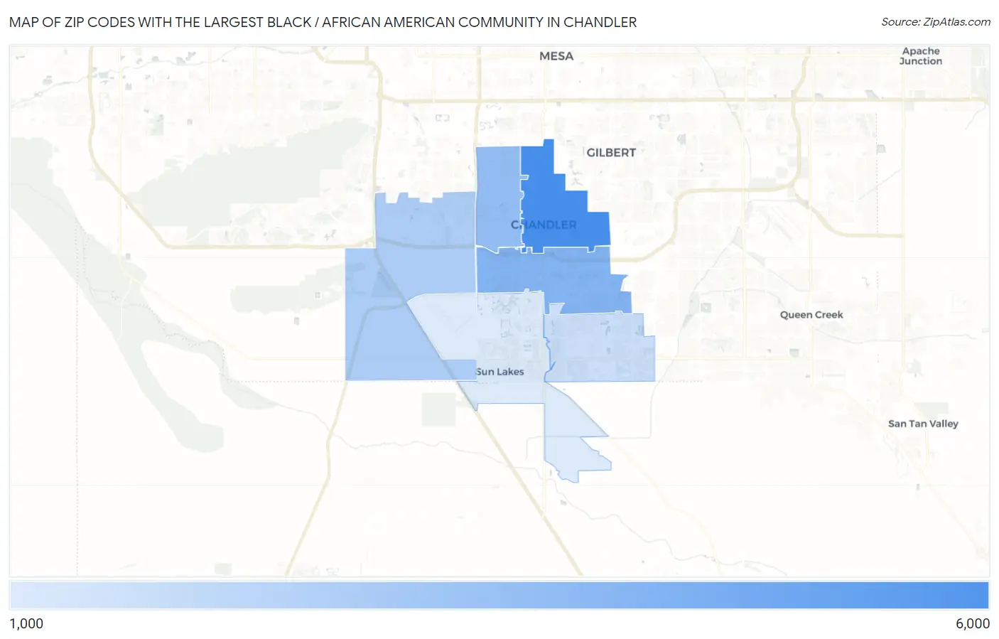 Zip Codes with the Largest Black / African American Community in Chandler Map