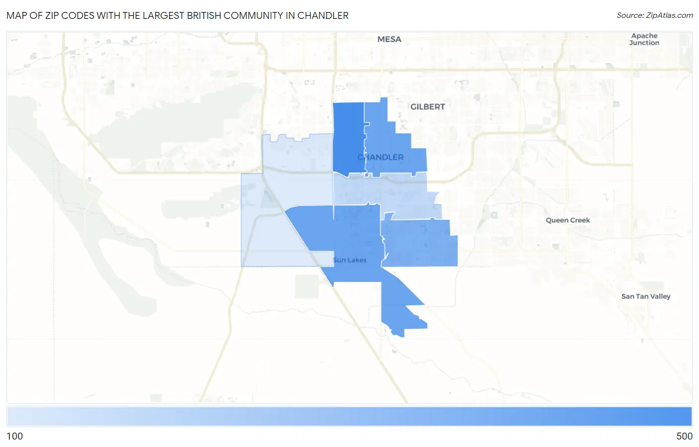 Zip Codes with the Largest British Community in Chandler Map