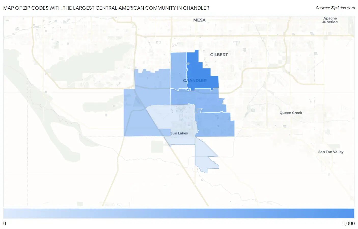 Zip Codes with the Largest Central American Community in Chandler Map