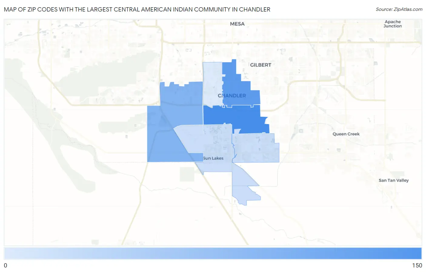 Zip Codes with the Largest Central American Indian Community in Chandler Map