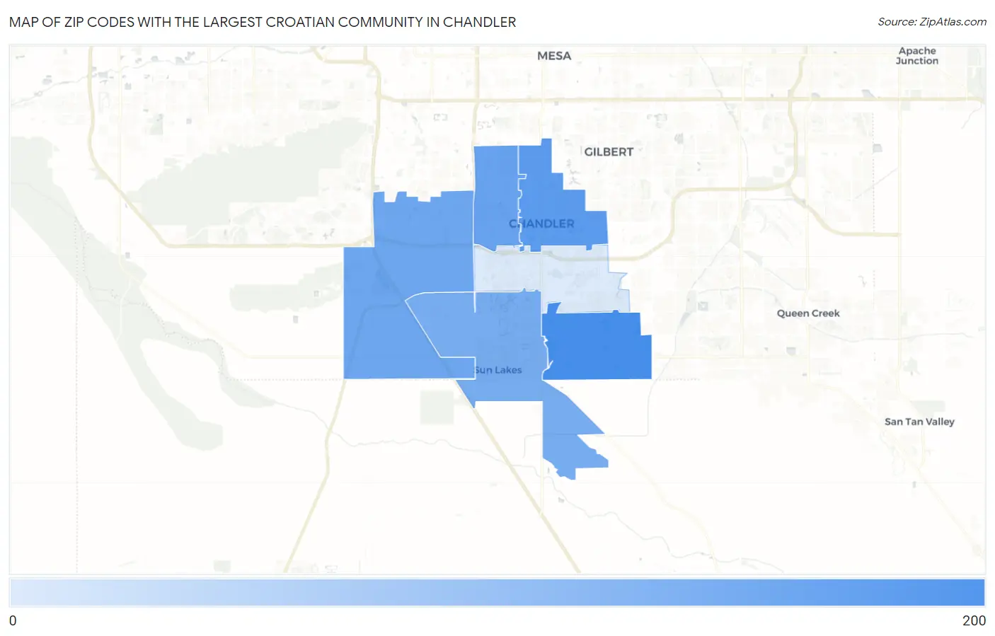 Zip Codes with the Largest Croatian Community in Chandler Map