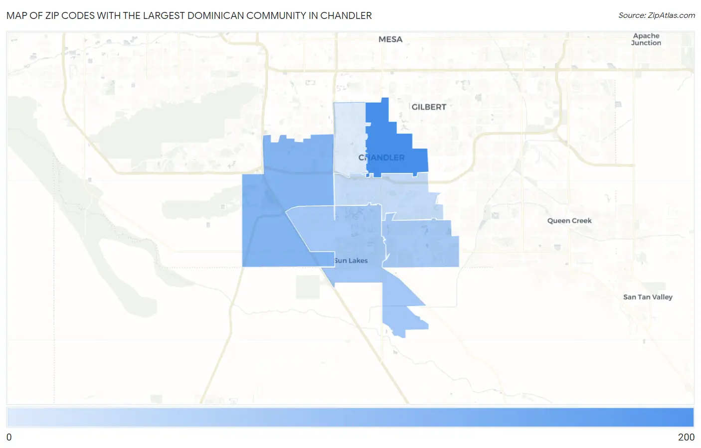 Zip Codes with the Largest Dominican Community in Chandler Map