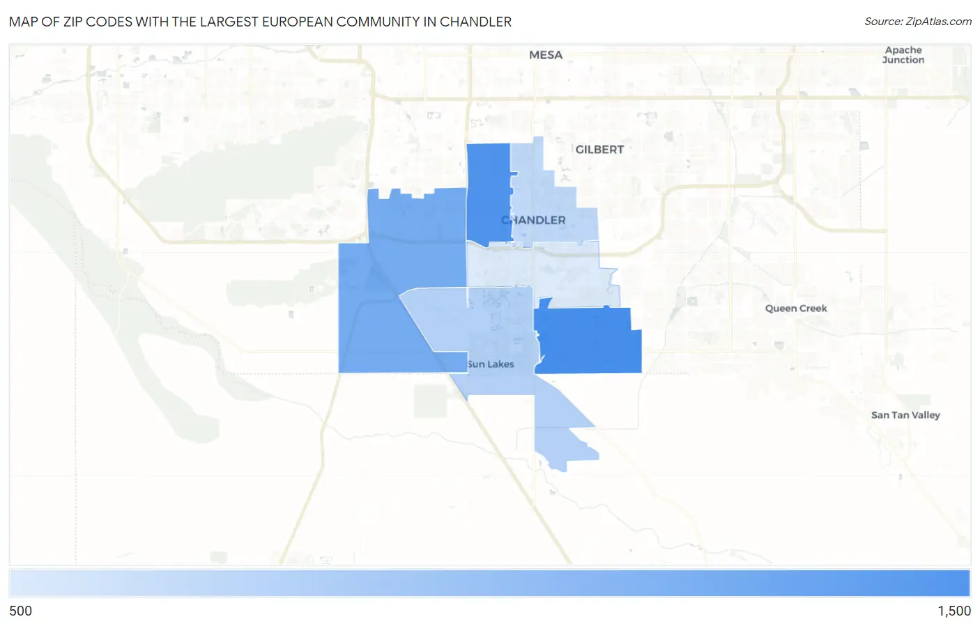 Zip Codes with the Largest European Community in Chandler Map