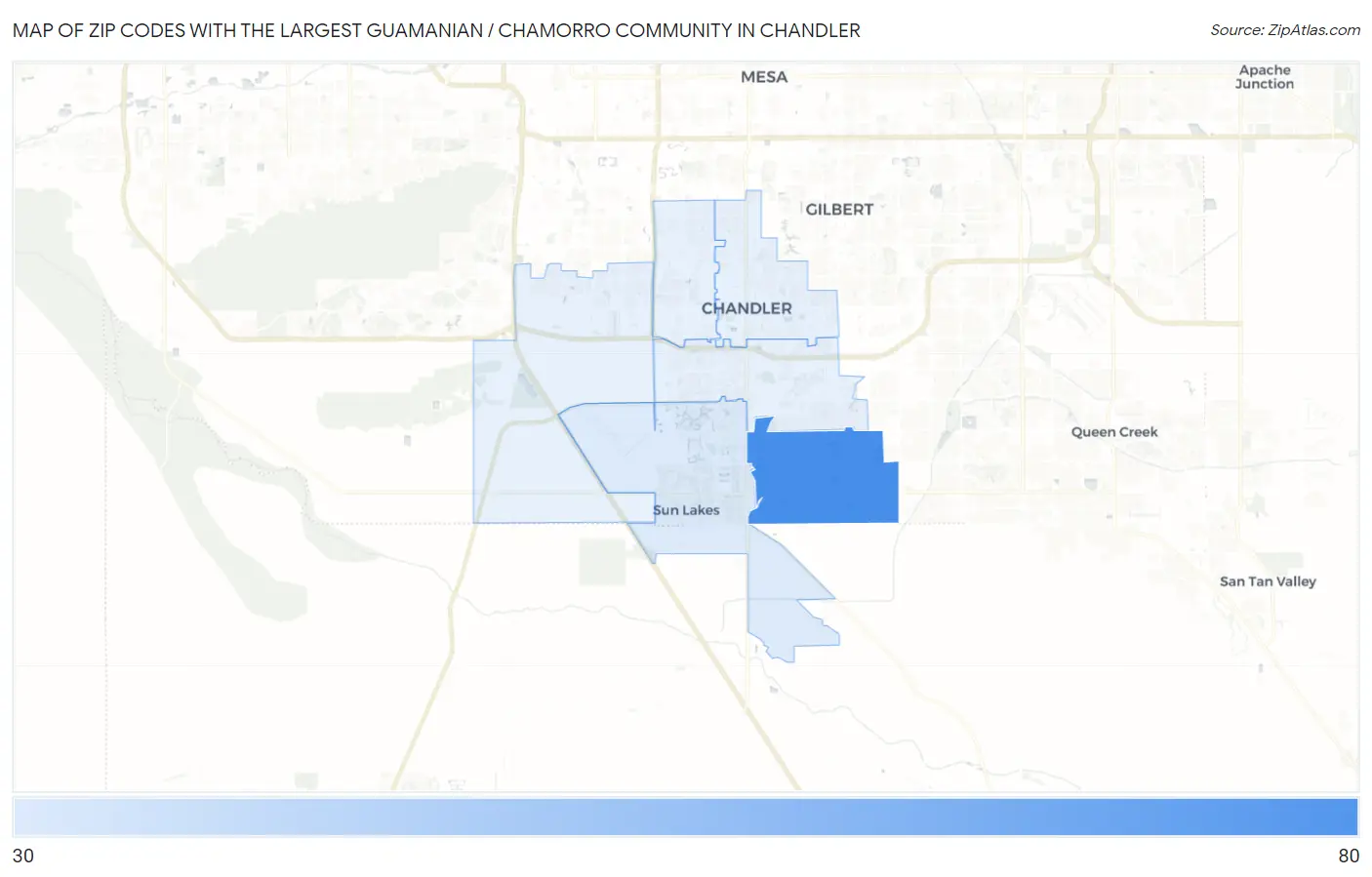 Zip Codes with the Largest Guamanian / Chamorro Community in Chandler Map