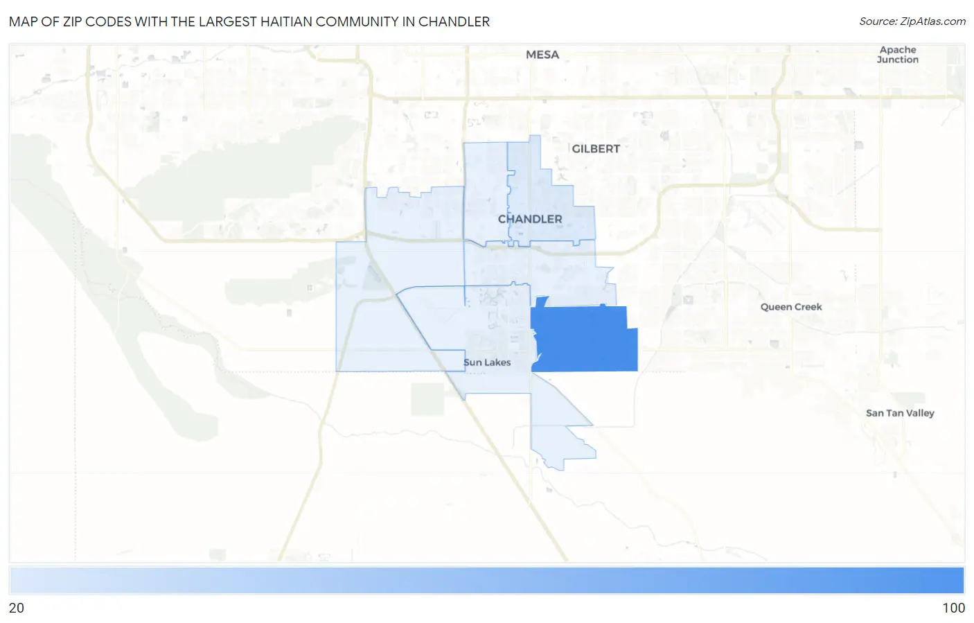 Zip Codes with the Largest Haitian Community in Chandler Map