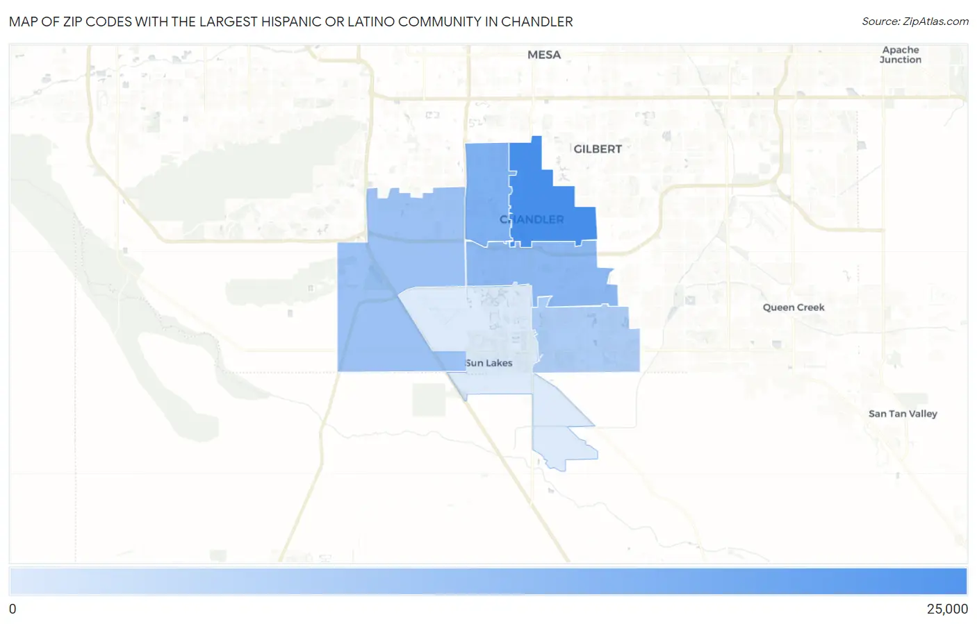 Zip Codes with the Largest Hispanic or Latino Community in Chandler Map