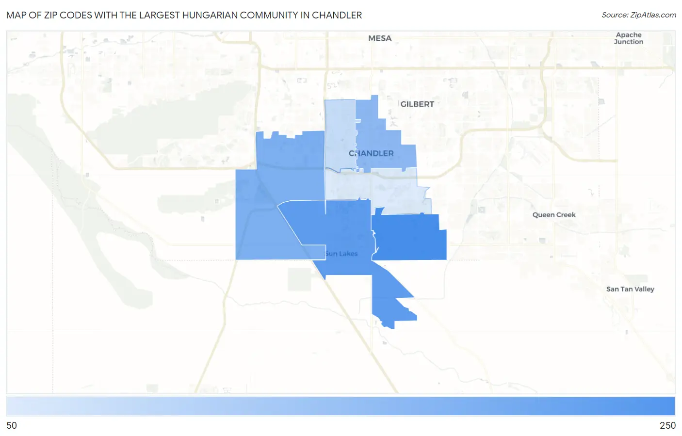 Zip Codes with the Largest Hungarian Community in Chandler Map