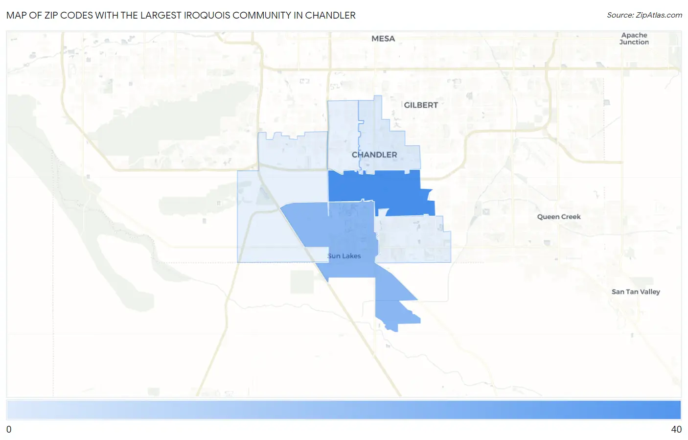 Zip Codes with the Largest Iroquois Community in Chandler Map