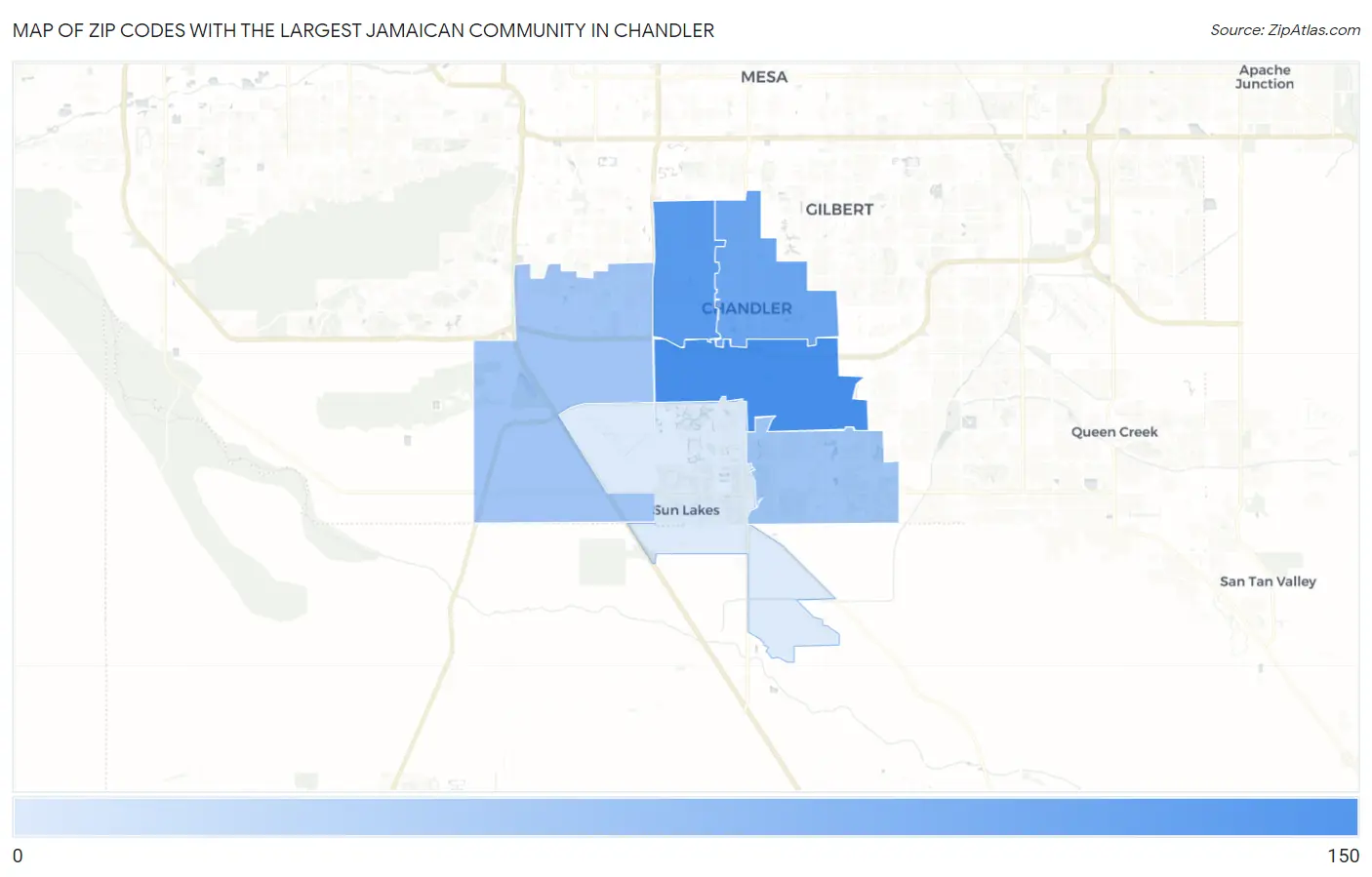 Zip Codes with the Largest Jamaican Community in Chandler Map