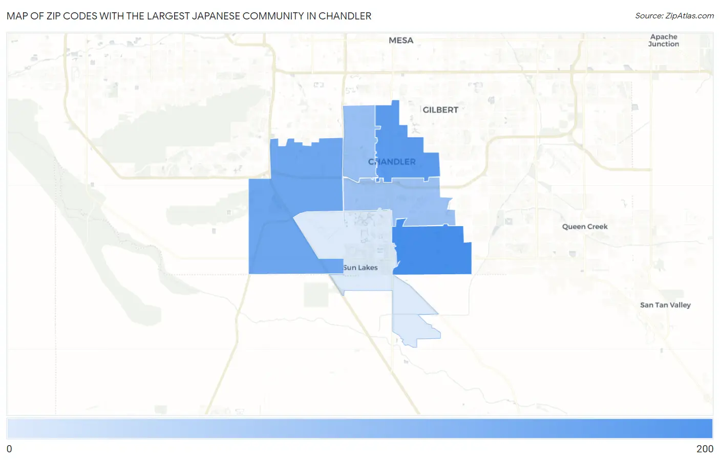 Zip Codes with the Largest Japanese Community in Chandler Map