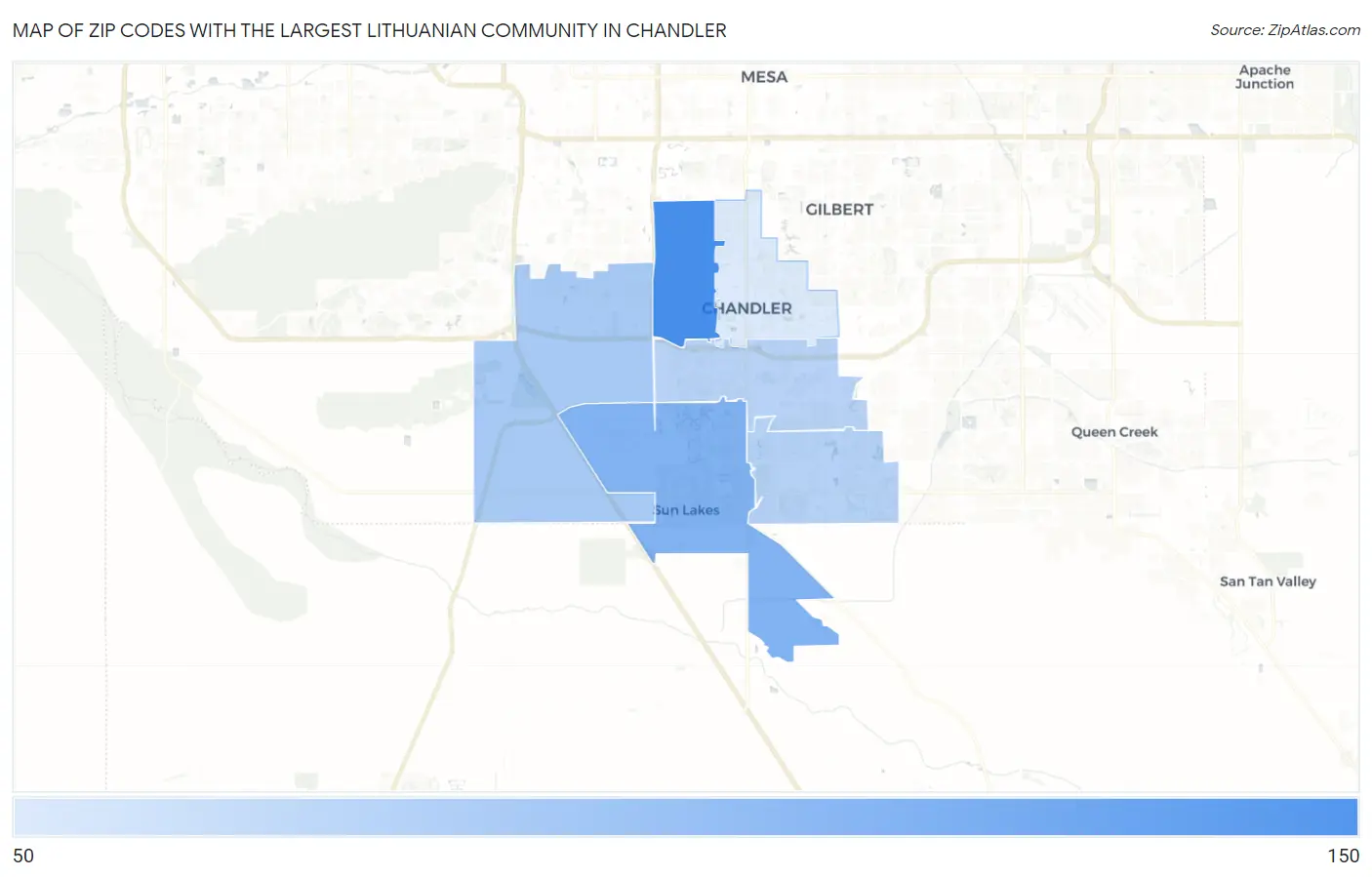 Zip Codes with the Largest Lithuanian Community in Chandler Map