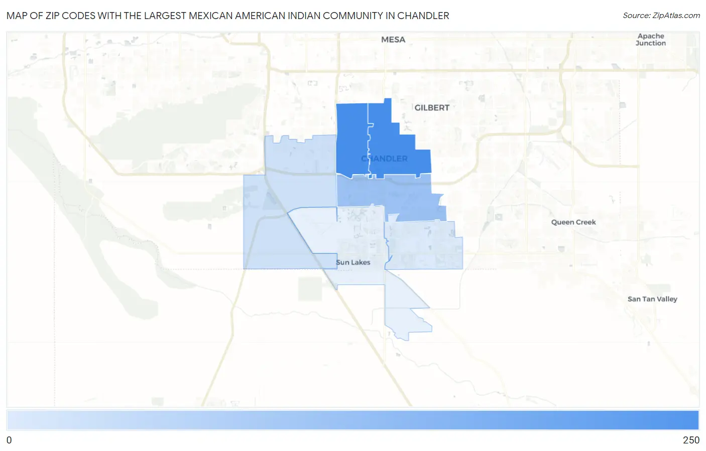 Zip Codes with the Largest Mexican American Indian Community in Chandler Map