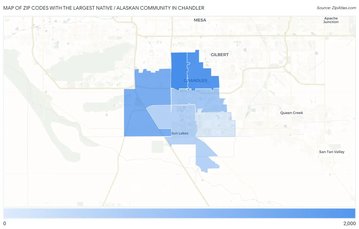 Zip Codes with the Largest Native / Alaskan Community in Chandler Map