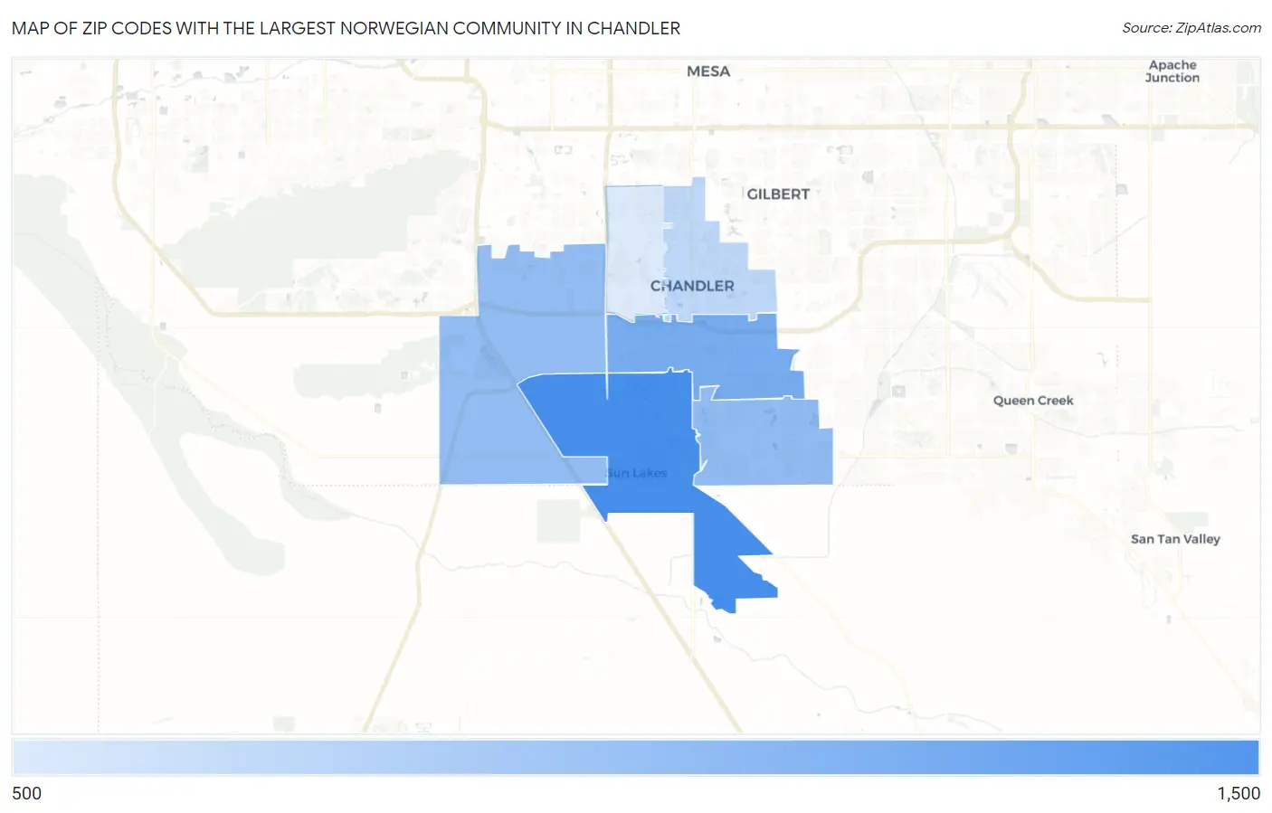 Zip Codes with the Largest Norwegian Community in Chandler Map