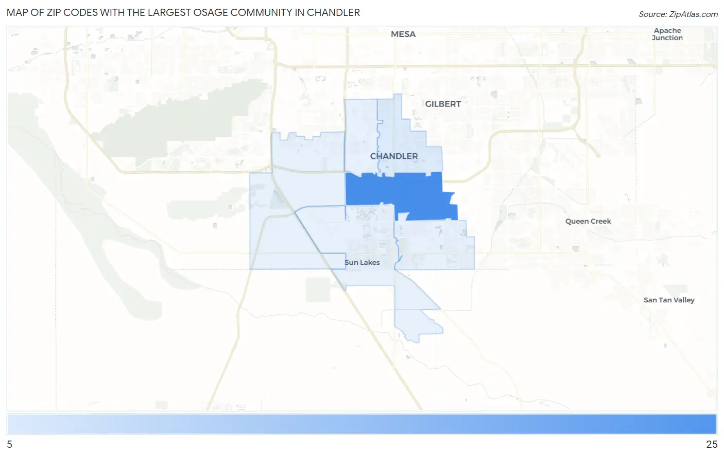 Zip Codes with the Largest Osage Community in Chandler Map