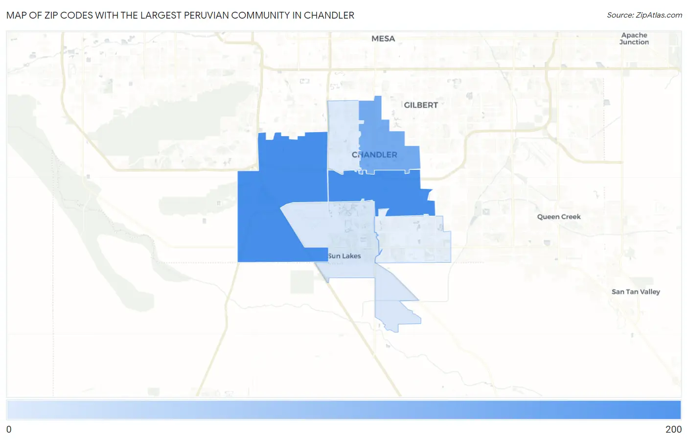 Zip Codes with the Largest Peruvian Community in Chandler Map