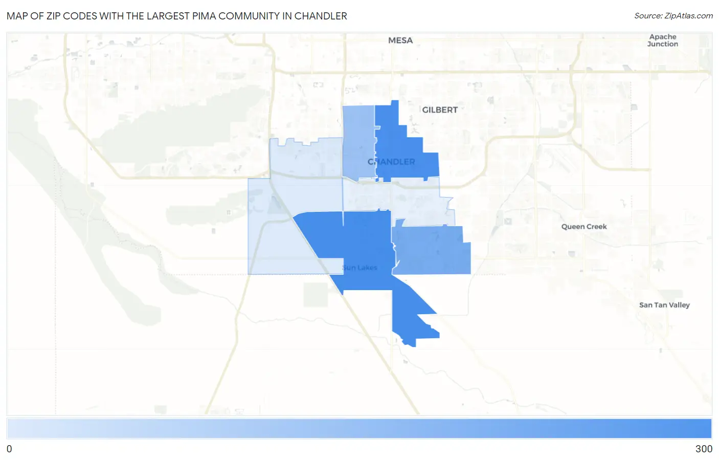 Zip Codes with the Largest Pima Community in Chandler Map
