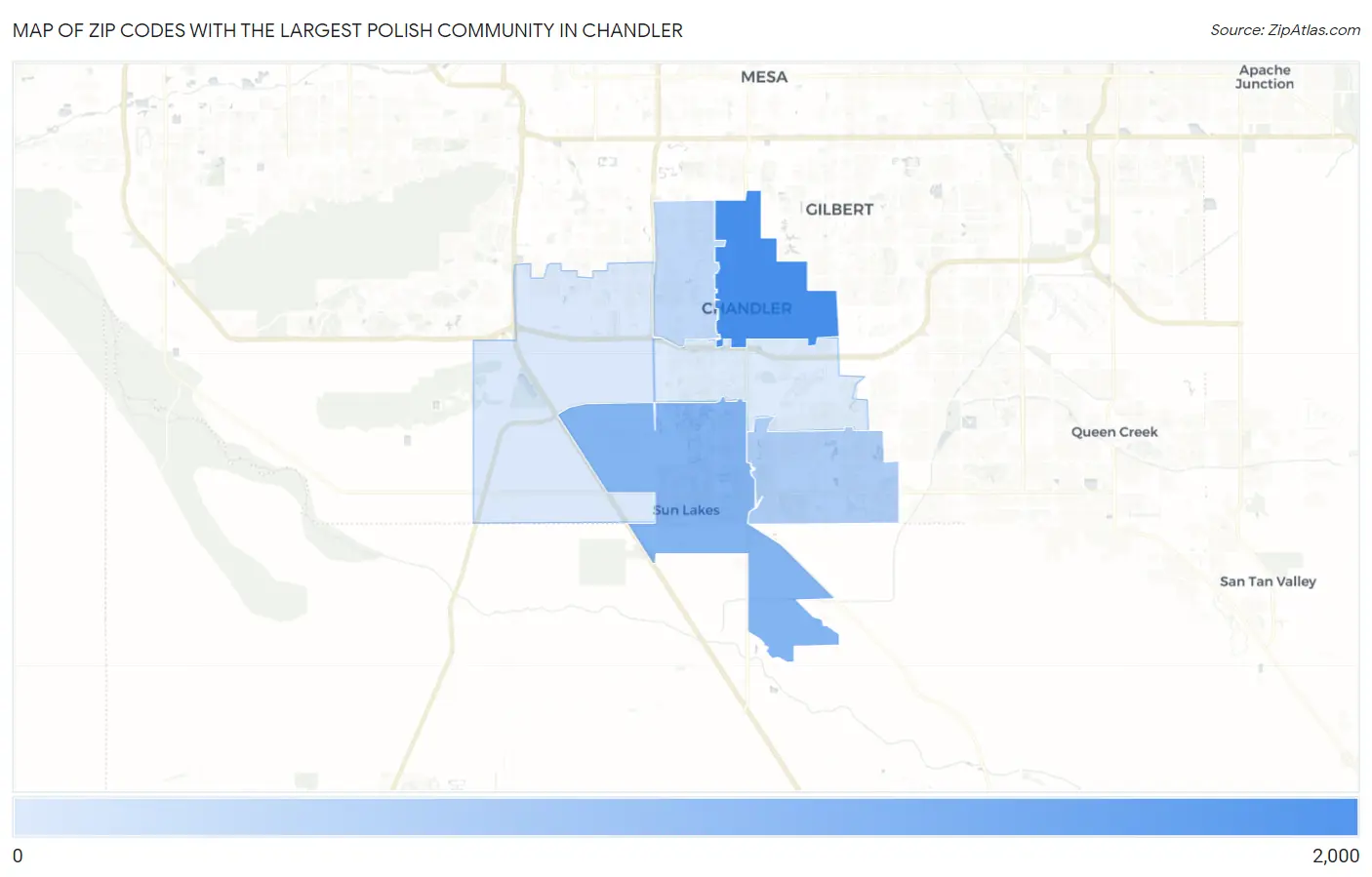 Zip Codes with the Largest Polish Community in Chandler Map