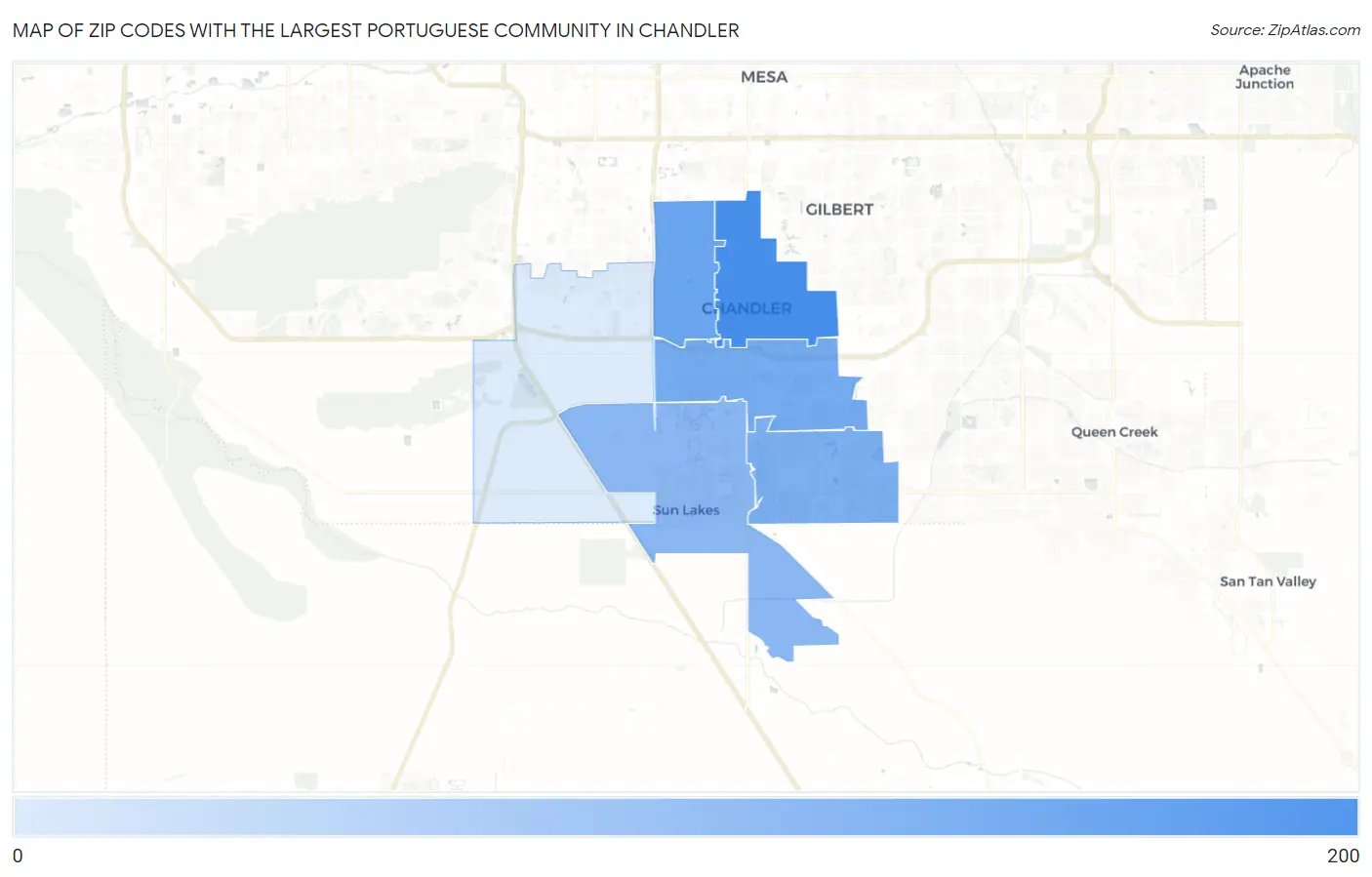 Zip Codes with the Largest Portuguese Community in Chandler Map