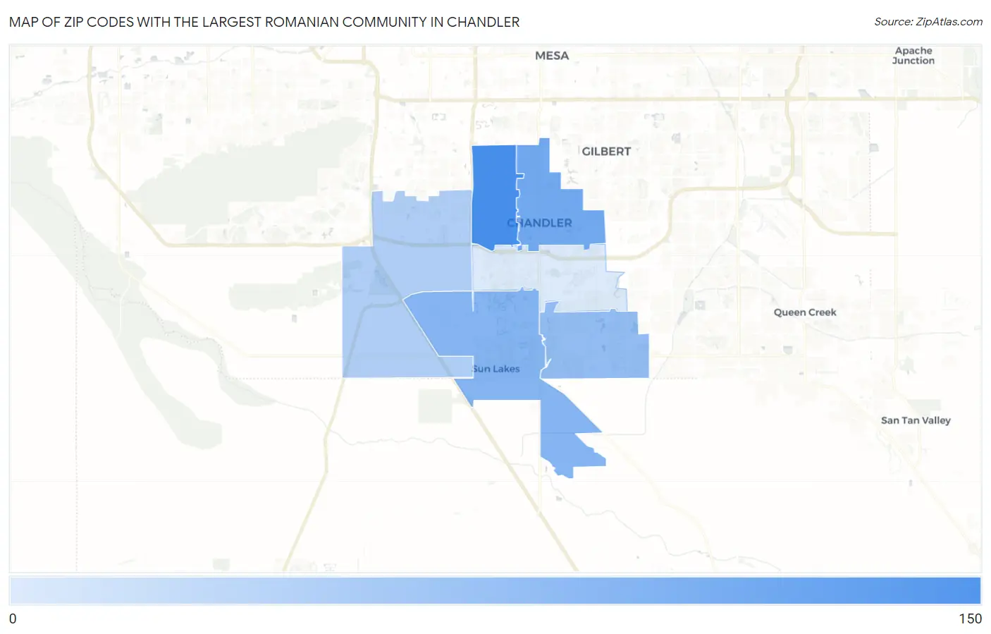 Zip Codes with the Largest Romanian Community in Chandler Map