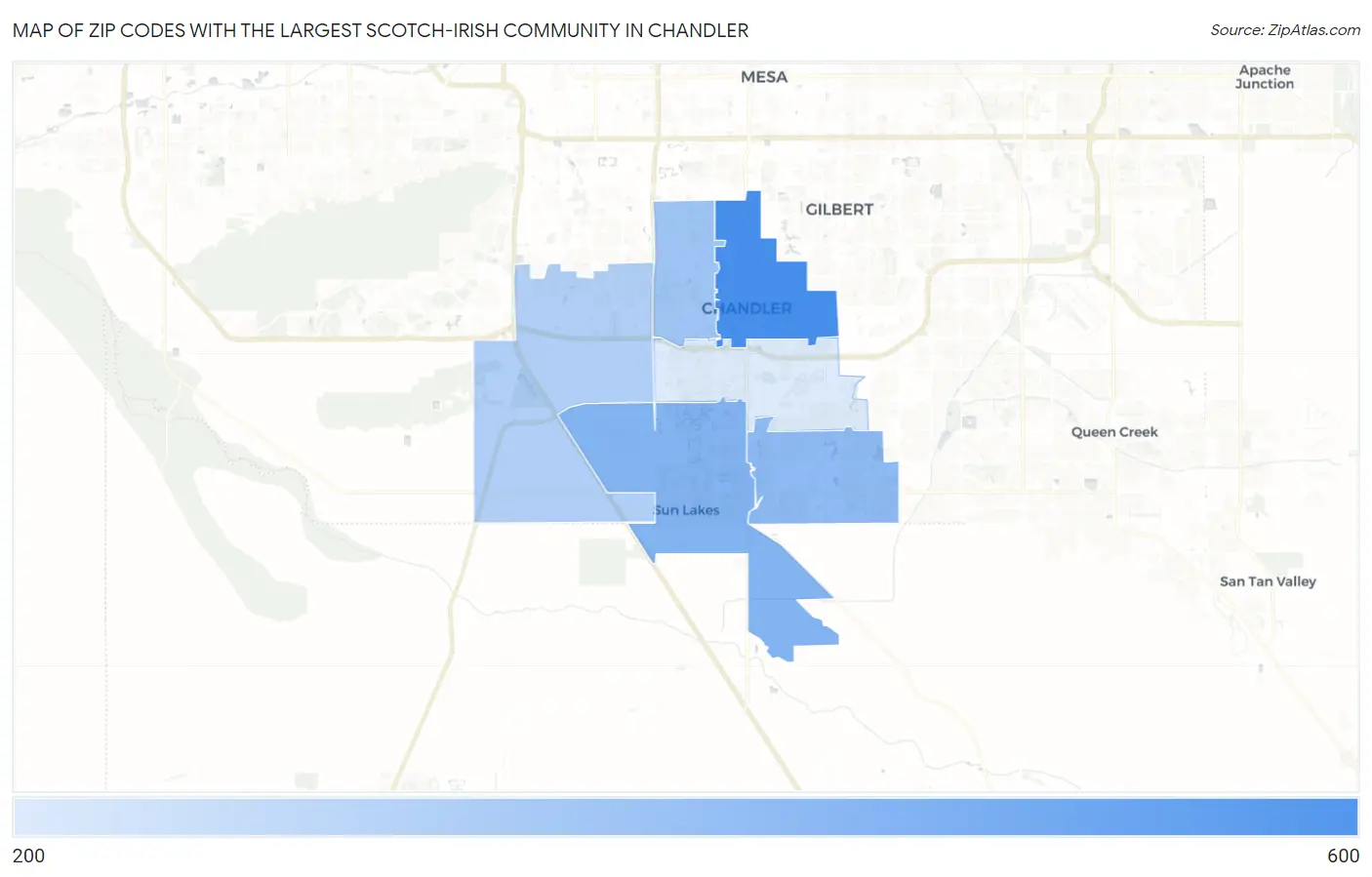 Zip Codes with the Largest Scotch-Irish Community in Chandler Map