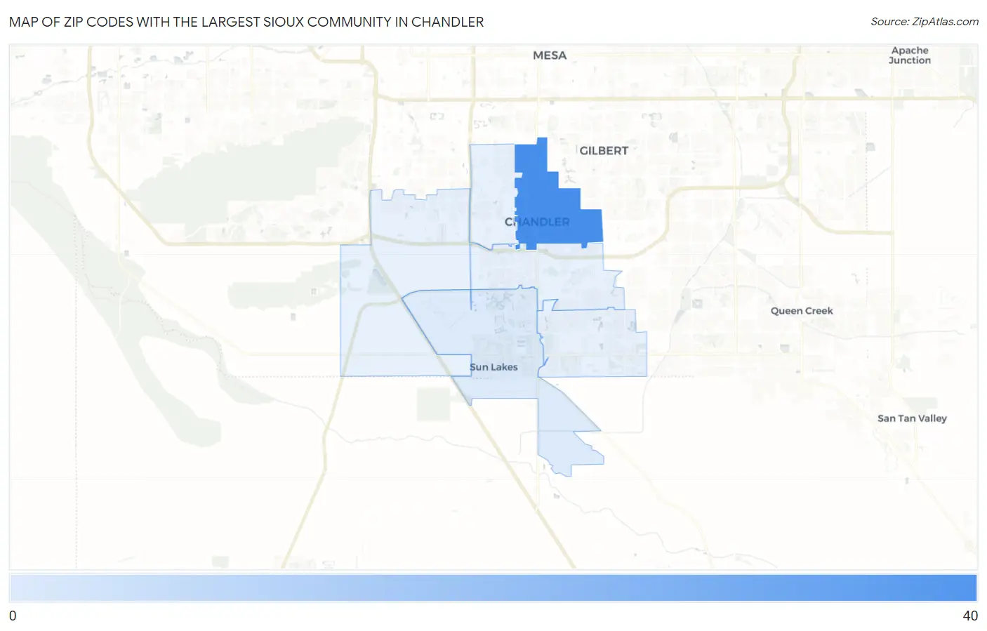 Zip Codes with the Largest Sioux Community in Chandler Map