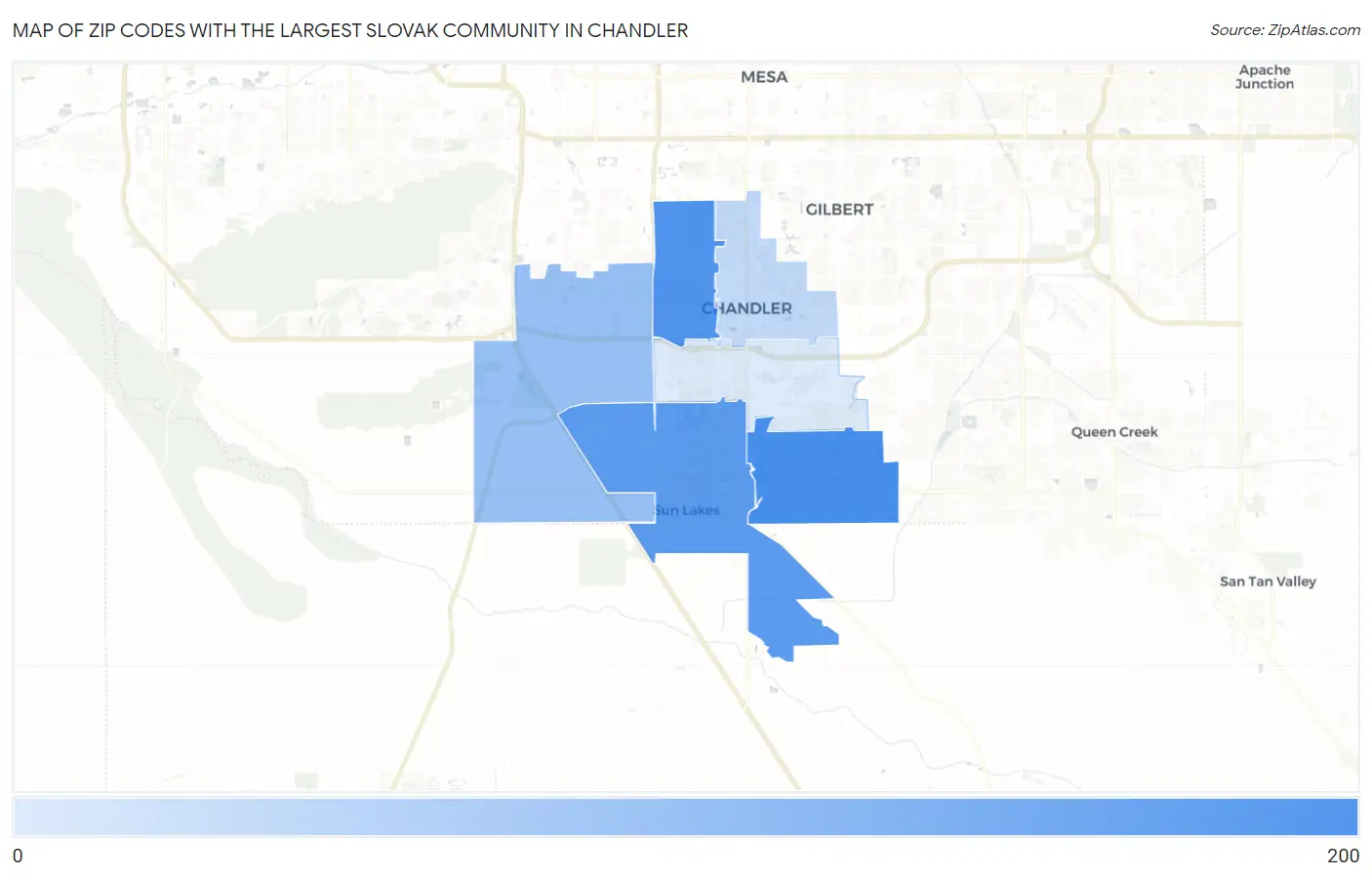 Zip Codes with the Largest Slovak Community in Chandler Map