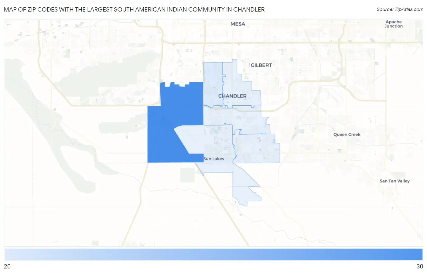 Zip Codes with the Largest South American Indian Community in Chandler Map