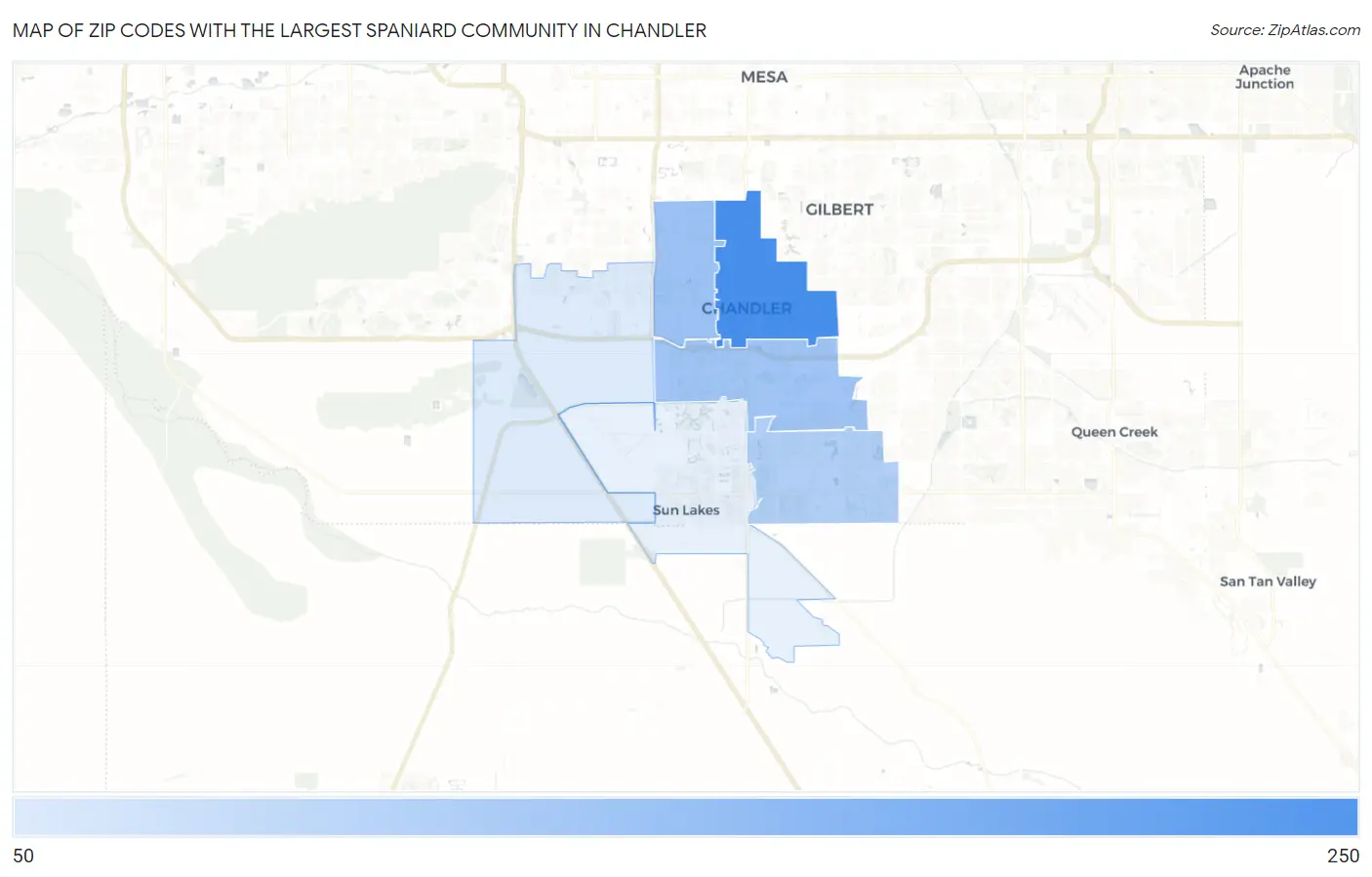Zip Codes with the Largest Spaniard Community in Chandler Map