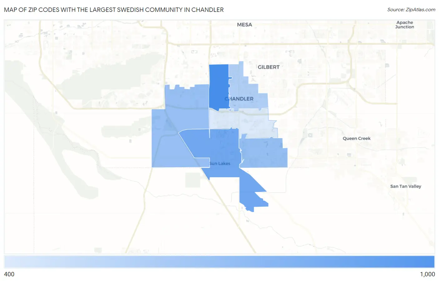 Zip Codes with the Largest Swedish Community in Chandler Map