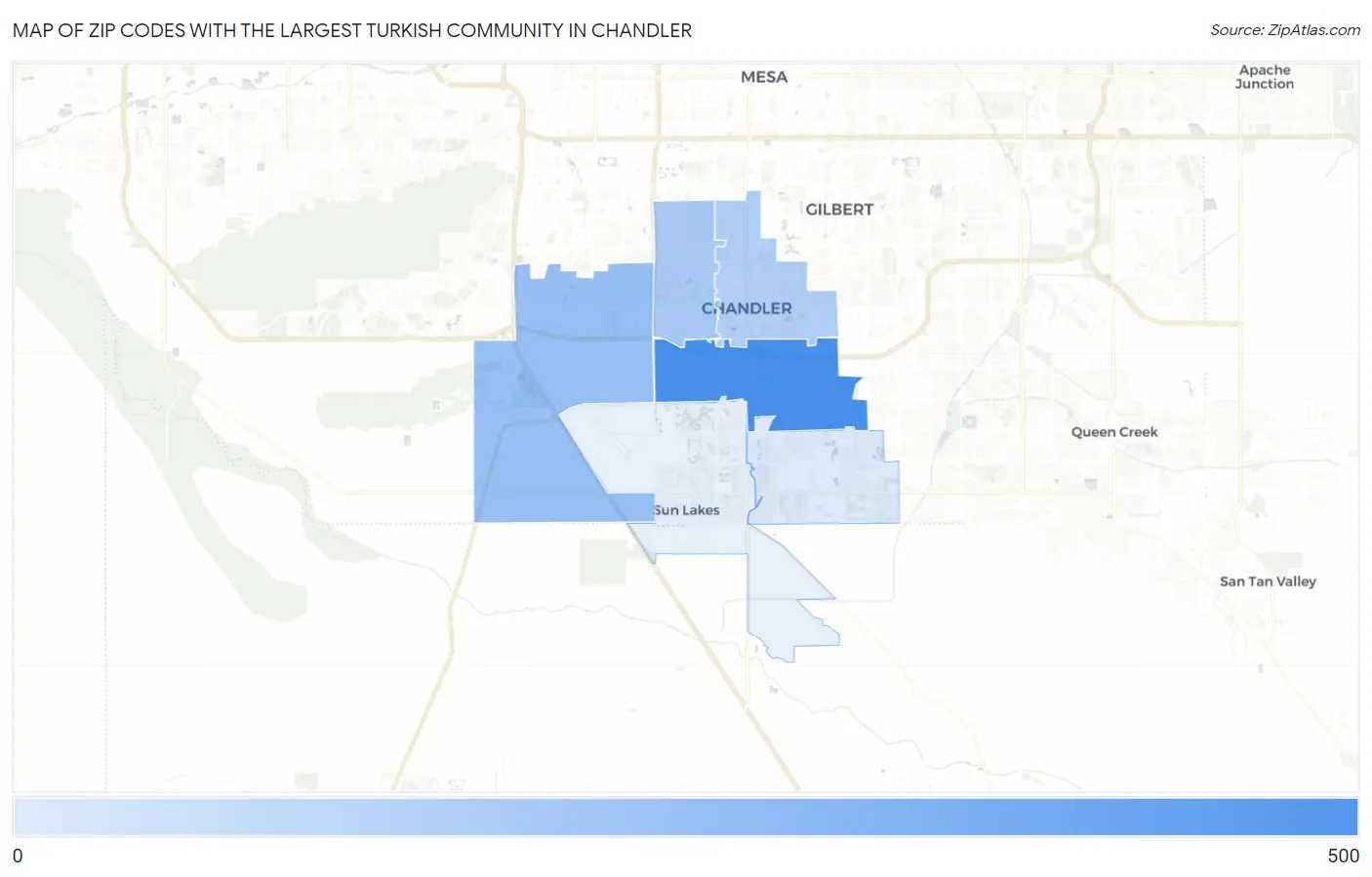 Zip Codes with the Largest Turkish Community in Chandler Map