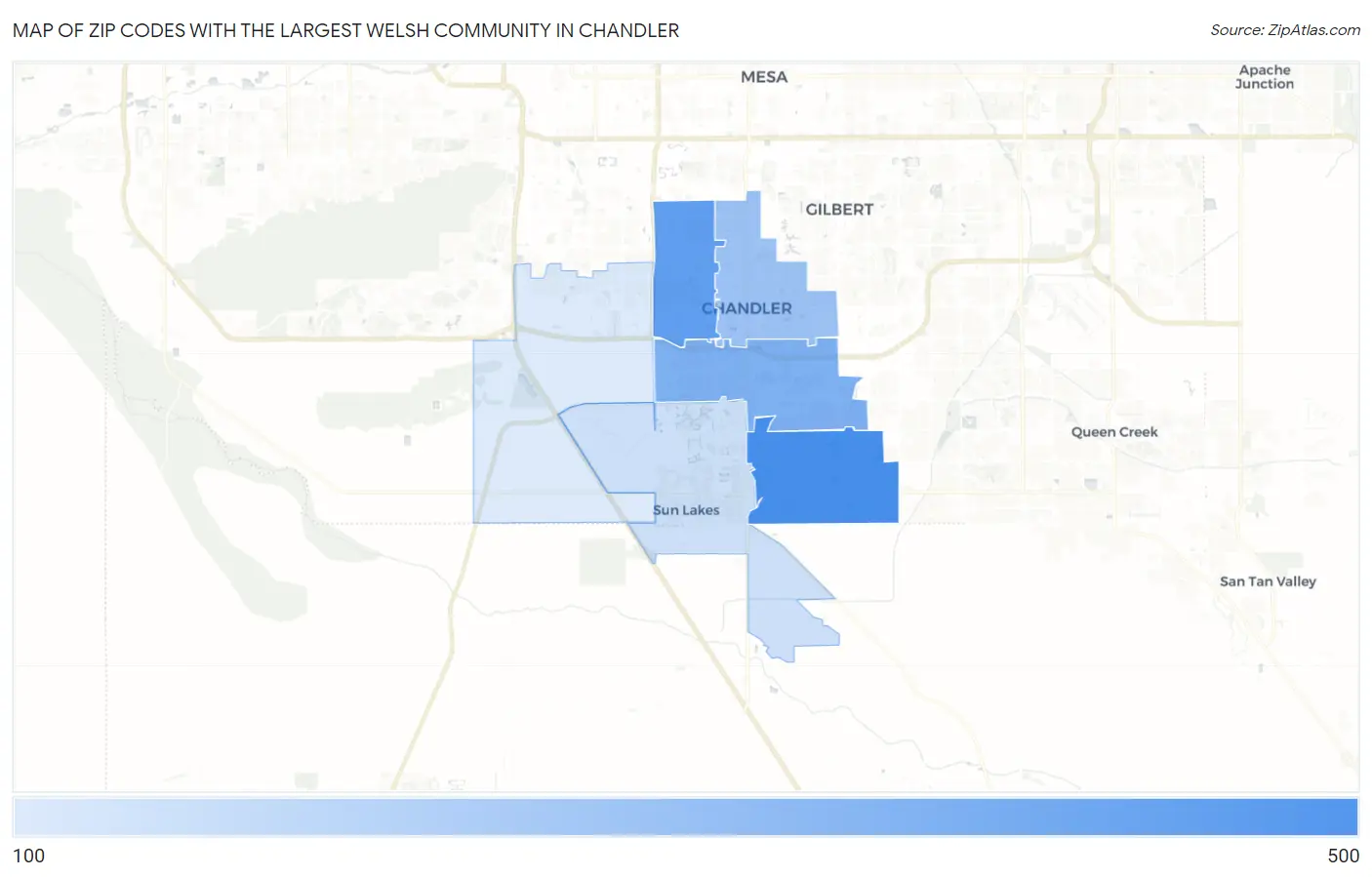 Zip Codes with the Largest Welsh Community in Chandler Map