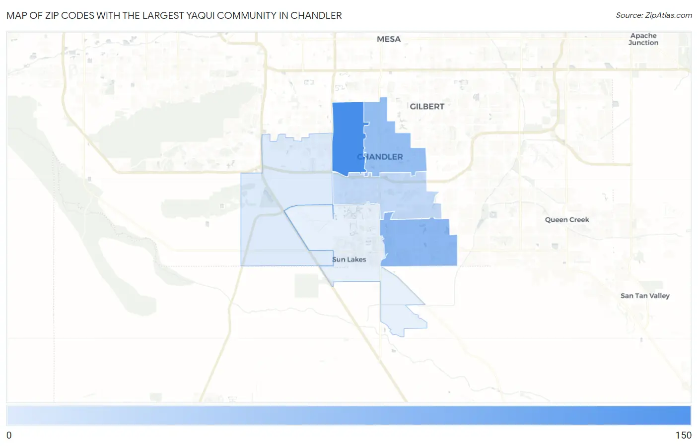 Zip Codes with the Largest Yaqui Community in Chandler Map